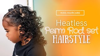 How To| Perm Rodset Fine Curly Hair For Heatless Curls |Cute Kids Hairstyles |Ponpons