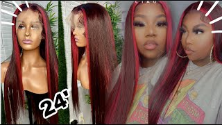 Anazon Prime Ready To Wear 24 Inch Pre-Colored Red Highlight  Wig  || No Bleach || Unice Hair