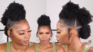 Easy Protective Style | Cute Messy Buns Faux Hawk Updo On Natural Hair | Step By Step Tutorial