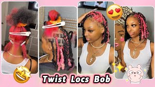 How To: Invisible Twist Locs Bob | Skunk Stripe Pink Color | Strat To Finish Ft.@Ula Hair