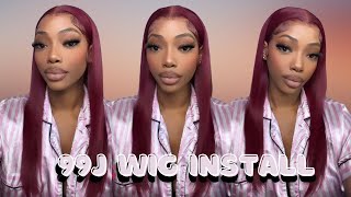 99J Frontal Wig Best Affordable Hair On Amazon | Perfect Fall Color | Burgundy Wig Install Tutorial