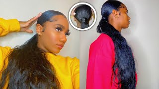 Sleek Low Ponytail On Natural Hair | 30 Inches For $12????