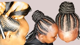 Beautiful, Simple Updo  Stitched Cornrows Without Parting | @Joyce Arts