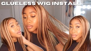 Quick Glueless Wig Install | Honey Blonde Highlights | Ft. Unice Hair