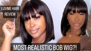 Luvme Hair Realistic Yaki Straight Bob With Bangs Minimalist Undetectable Lace Wig