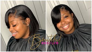 Lace Wig Install|How To Bob Cut With Side Bang|Reshine Hair
