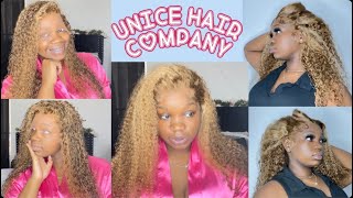 Brown Bombshell  Honey Blonde Curly Wig | Review + Install | Ft. Unice Hair | Ray'Vionna'S