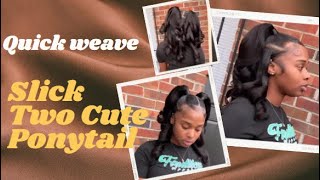 No Sew In!Slick Two Cute Ponytail  Protective & Natural Style W Extension #Elfin Hair