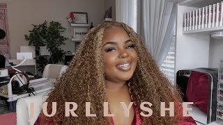 Honey Blonde Highlight Beginner Friendly 13X5 Jerry Curly Lace Front Wig Full Review | Jurllyshe