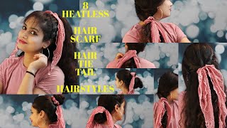 8 Easy + Cute Bow Scrunchie Scarf Hairstyles | Summer Hairstyles With A Scarf | Heatless Hairstyles