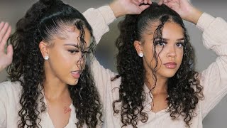 How To Half Up Half Down Curly Hair W/ Bangs