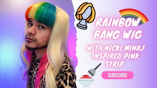 Rainbow Bang Human Hair Wig With Nicki Minaj Inspired Pink Strip