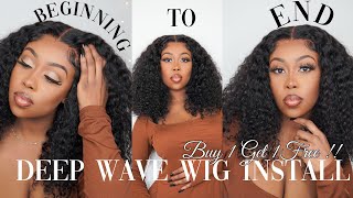Soft Fluffy Curls For Fall | Beginning To End Glueless Deep Wave Closure Wig Install | Ft. Westkiss