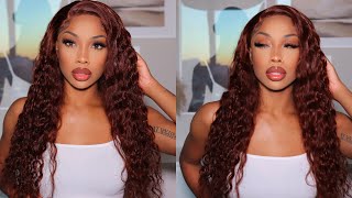 This My Fav Hair Color! Super Easy Auburn Waterwave Wig Install- Ft Unice
