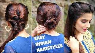 3 Anarkali Hairstyles For Medium/Long Hair/Easy Everyday Indian Hairstyles For Navratri / Durga Puja