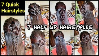 7 Easy Hairstyles For School/College For Medium Long Hair//Quick Halfup Indian Hairstyles For Girls