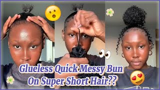 Extended Hair On Short Natural Hair Without Glue? Messy Bun Hairstyle Tutorial #Elfinhair