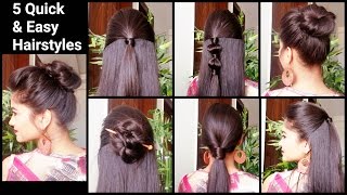 5 Quick & Easy Hairstyles For Medium To Long Hair//Back To School Hairstyles //Indian Hairstyles