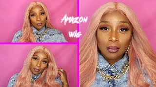 Amazon Rose Gold Pastel Pink Wig |$38 |Try On | Xiweiya Hair