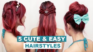 5 Quick & Easy Hairstyles For Medium Long Hair L Cute Everyday Hairstyles For School & Work