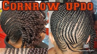 Perfect Natural Hair Cornrow Braids Protective  Style Updo With Two Strand Twist Rod Set Curls.