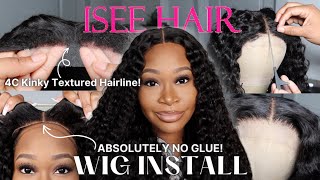 Natural Kinky Textured Hairline Wig | Mongolian Water Wave 4X4 Hd Closure Wig Install | Isee Hair