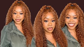  Half Up Half Down Style On Curly Ginger Lace Frontal Wig Ft. Nadula Hair