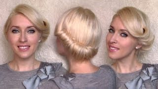 Side Swept Rolled Updo Hairstyle For Medium Short Hair Tutorial Charlize Theron Vintage/Retro Twist