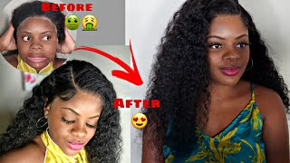How To Install Deep Wave Glueless Lace Front Wig | How To Save A Bad Wig Install | #Amazonhair