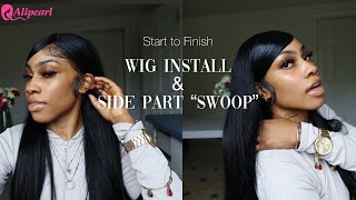 Frontal Wig Install & Deep Side Part Swoop Tutorial + Ultimate Bald Cap Method | Ali Pearl Hair