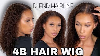 4B Curly Hair Wig | How To Blend Lace Hairline No Baby Hairs Light Skin Woc