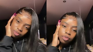 Full Silky *Very Natural * Straight Transparent Lace Front Wig Ft . Junoda Wig