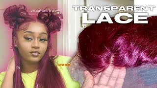 13X4 99J Burgundy Lace Front Install | 2 Buns Tutorial