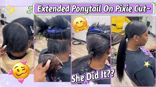 Hair Tutorial: Get A Sleek Ponytail On Short Pixie Cut | Silk Press+Extended Ponytail #Elfinhair