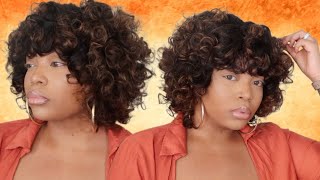 5 Minute Wig Install!!! 12Inch Bouncy Curly 1B/30 Ombre Wig!! Junoda Hair