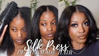 Trying New Products For Silk Press On Natural Hair Ft. Mermade Hair