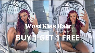 West Kiss Hair | Burgundy W/Blonde Skunk Stripe Install | Buy One Get One Free