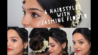6 Hairstyles With Jasmine Flower|South Indian Wedding Guest |Easy|No Heat,No Hair Spray|Quick