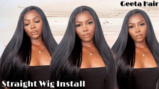 Affordable 13X4 Lace Frontal Wig | Buss Down Middle Part Straight Install & Review | Ft Geeta Hair
