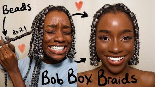 Bob Box Braids With Beads On 4C Natural | Grey Braids & Easy Tutorial At Home
