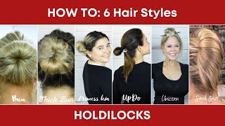 How To: 6 Hair Styles For Hair Curly | Easy Straight Hairstyles - Updo | Best Bun With Holdilocks
