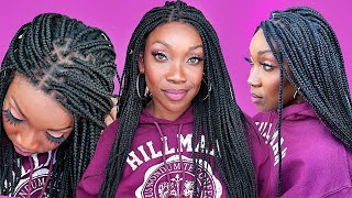 Okay Outre Box Braid! Synthetic Hd Lace Wig Knotless Square Part Braids 26 Lace Frontal
