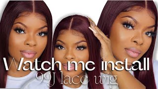 Quick Install | 99J Burgundy Lace Frontal Human Hair Wig Ivcoco