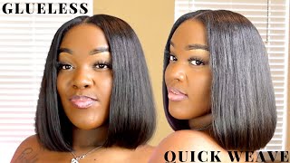 Glueless Middle Part Quick Weave Bob With Leave Out  | Tatiaunna