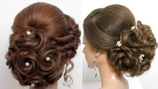 2 Low Bun. Easy Hairstyles. Wedding Bun Hairstyles. New Bridal Updo For Long.