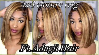 4X4 Highlighted Honey Blonde Lace Closure Wig Install Ft. Adugii Hair