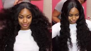 No Leave Out  Lace Closure Sew In  No Glue  Start To Finish  Tinashe Brazilian Loose Deep Hair
