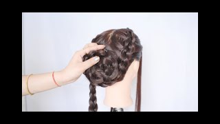 Fancy Braid Bun Hairstyle | Hairstyle With Lehanga | Heatless Hairstyle | Wedding Party Hairstyle