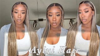 Balayage Highlights Blonde | 13X4 Lace Frontal Wig | Ft Ayiyi Hair | Theraesymone