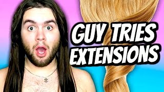 Guy Tries Hair Extensions For The First Time! | Testing Human Hair Clip In Weave Tutorial!